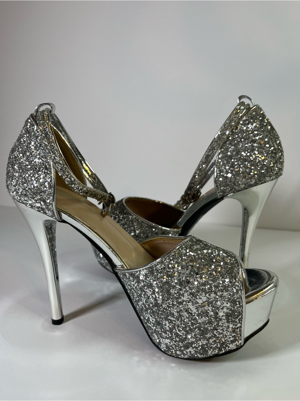 Silver Glitter Platform High Heel Sandals for Women Size 7